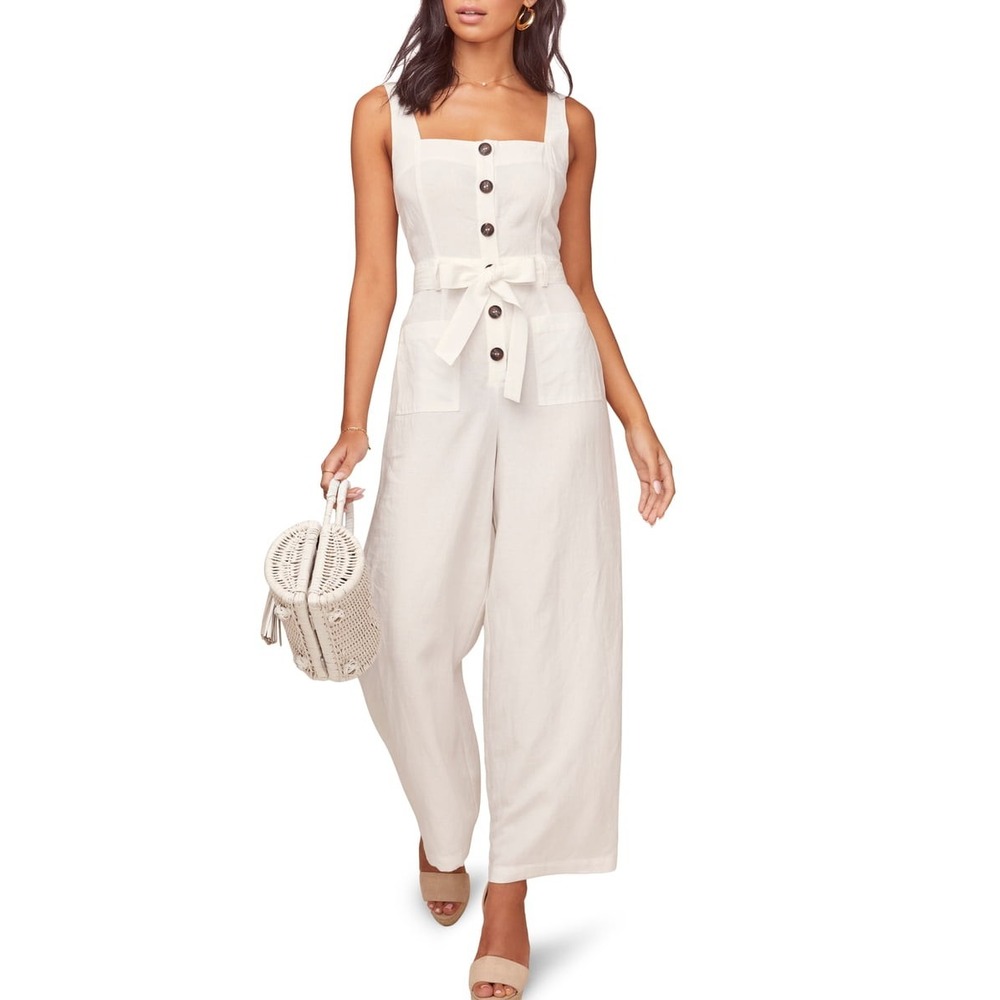 ASTR The Label Revolve Mirage White Wide Leg Linen Jumpsuit (MSRP: $138) Medium